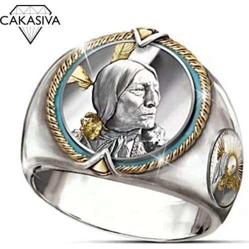 Indian Chief Hip Hop Pirate Eagle Ring Western Ethnic Cowboy Style Ring for Men Vintage 925 Silver Jewelry Wholesale size 6-13