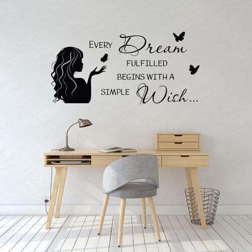 Every Dream Fulfilled Begins With A Simple Wish Quote Art Wall Decal Vinyl Home Decor Bedroom Nursery Wall Sticker Mural 4720