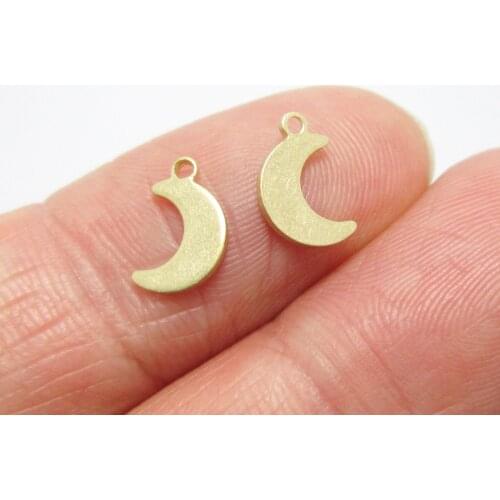 Brass mini moon charm 9x6mm Brass crescent pendant Brass necklace findings Lead free -100pcs R1152