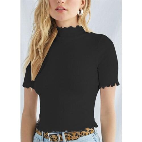 Summer Western Style Fashion Solid Slim Short Sleeve Lady Tee S-XL Woman Casual Short Cotton T-Shirt Crop Top