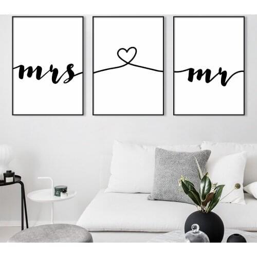 Mrs and Mr Quote Word Modern Minimalist Style Poster Nordic Gallery Wall Decoration Picture Canvas Print Art Home Decor Painting