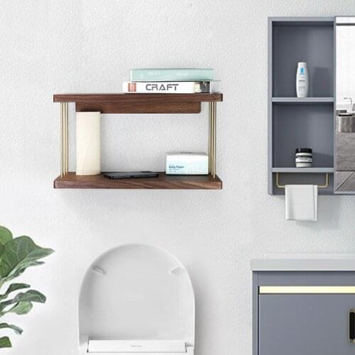 American Black Walnut Wood Bathroom Hardware Set Creative Towel Ring Cosmetics Mirror Front Shelf Wall Mounted Brass Shaver Rack