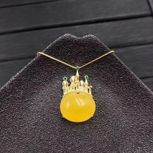 Natural 925 silver gilded mosaic chicken butter yellow amber handmade sculpture pendants pendant jewelry jade