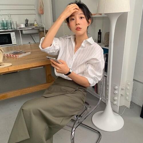 2021 New White Shirt Female Striped Oversize Womens Blouse Summer Women Blouses Femme Blusas Casual Elegant Vintage Long Sleeve