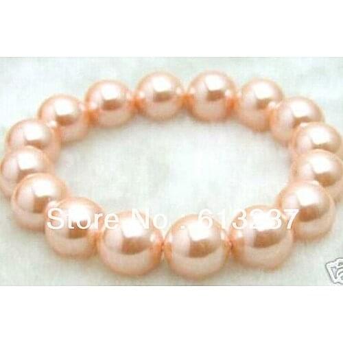 New pink Shell Simulated-pearl 12mm Round loose beads making Woman bracelets 7.5'' MY5358