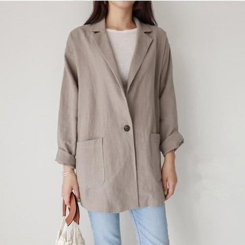 New Solid Color Leisure Cardigan Blazer for Women Autumn Loose Female Long Sleeve Open Stitch White OL Womens Jackets and Coat