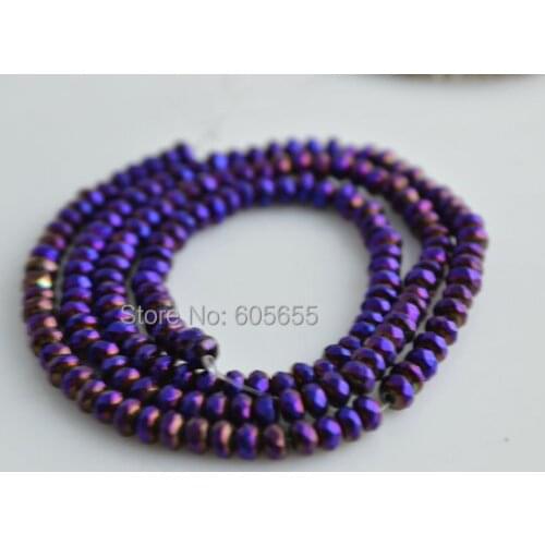 Purple color plating 2x3mm Faceted Hematite Rondelle Loose Beads