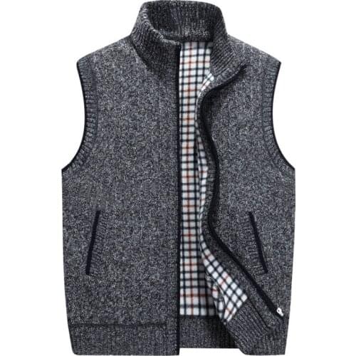 2019 Autumn Winter Mens Wool Sweaters Vest Coat Male Sleeveless Knitted Vest Jacket Solid Fleece Sweatercoat Plus Size 3XL