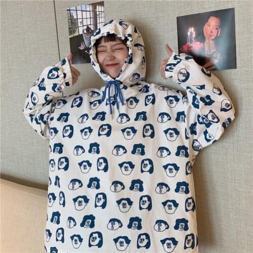 Autumn Hoodies Women Oversized Harajuku Kawaii Sweety Girl Full Print Pullover Fashion Causal Cute High Street Chic Hooded Tops