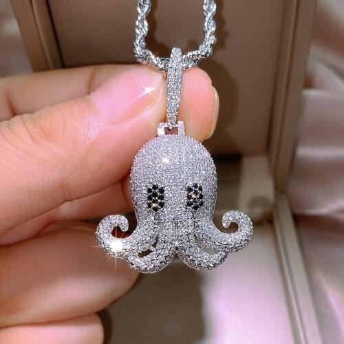 Popular Iced Out Octopus Pendant Necklace HipHop Jewelry For Women men Micro pave Zircon Rock Pendant Gift