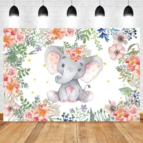 Pink Flower Elephant Newborn Baby Shower Princess 1st Birthday Photo Background Custom Photography Backdrop Vinyl Photophone