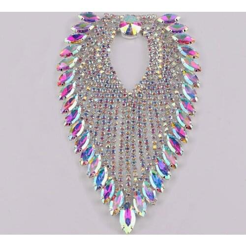 Sewing Crystal AB Glass Rhinestone Applique Iron On Patche Strass Motifs Wedding Dress RA698