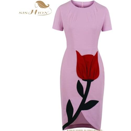 SISHION Short Sleeve Light Purple Pencil Dress VD1919 2021 Hepburn Bodycon Floral Patchwork Women Vintage Party Summer Dress