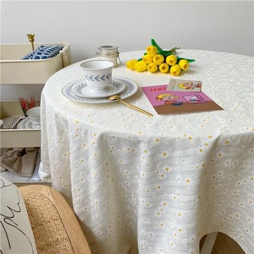 Nordic Style Flower Pattern Daisy Ptinted Jacquard Tablecloth Embroidered Background Cloth for Home Coffee Table cover Home Deco