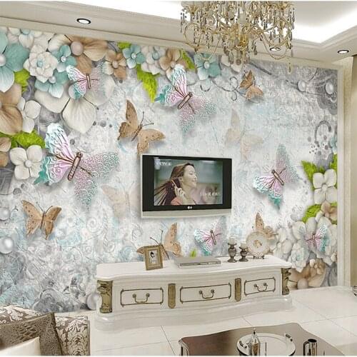 Modern Creative 3D Gorgeous Mediterranean Butterfly Flower Wall Paper Canvas Wall Cloth Living Room TV Background 3D Wall Murals