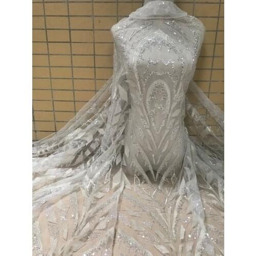 Bridal embroidered net lace fabric good selling nigerian lace fabric SYJ-39881 with sequins for wedding dress