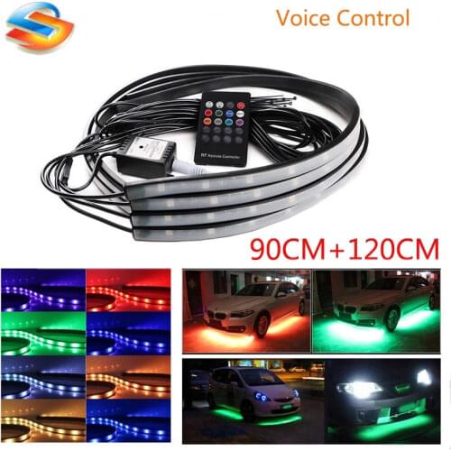 4pcs High Intensity LED Car Underglow Underbody System Led knight rider light RGB Colors Running Strip Light 90cm+120cm