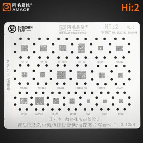 AMAOE Stencil HI:2 For Huawei HI IF/Wifi/ Audio/Power Reballing Stencil IC Hi1101 Hi1102 Hi1103 6H11 6H02T HI6401 HI6353 HI6403