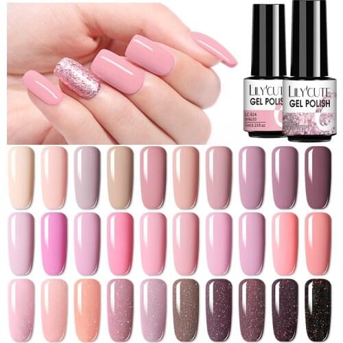 LILYCUTE 7ML Nude Glitter UV Gel Nail Polish Pink Color Series Led UV Gel Varnish Semi Permanent Nail Gel varnish