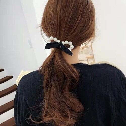 Super Fairy Pearl Bow Hair Ring High-end Hair Rope Ins Retro Elegant Rubber Band Head Rope Head Bands For Women