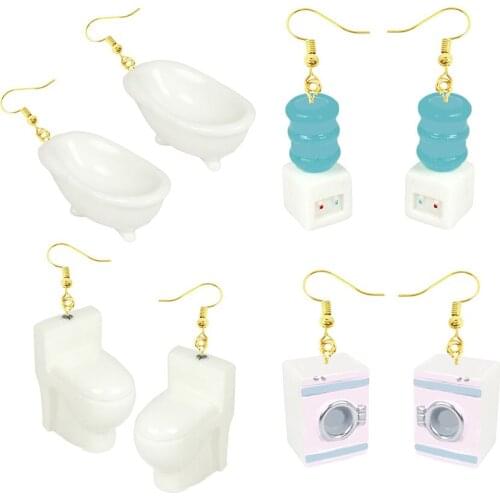2021 Fashion Costume Jewelry Gold Plated Mini Cute Toilet Bathtub Water Dispenser Washing Machine Stud Earrings For Women