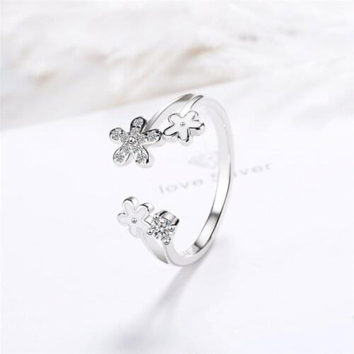 Sole Memory Zircon Cute Petals 925 Sterling Silver Female Resizable Opening Rings SRI648