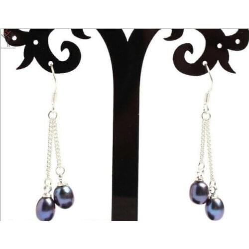 Women Jewelry Earring Bright deep blue Pearl Dangle chain Hook Earring Natural Freshwater pearl