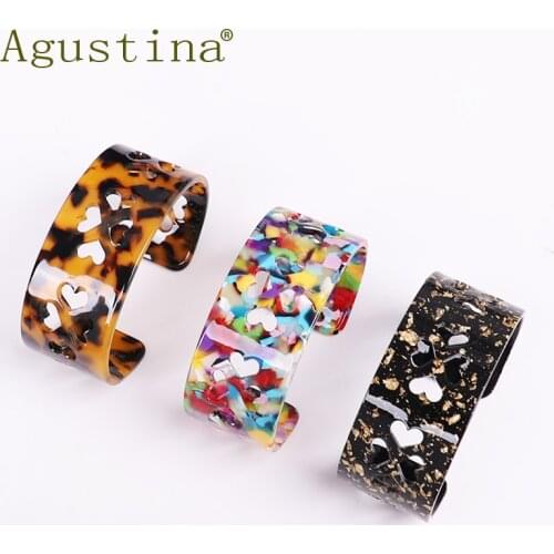 New Acrylic heart Hollow out Bracelets Bangle For Women Elegant gift Bohemian Resin Cuff Wave Bracelet Party Jewelry wholesale