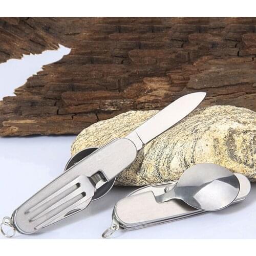 1PC 4in1 Stainless Steel Portable Tableware Set Multifunction Foldable Cutlery Picnic Travelling Spoon Fork Knife Opener Tools