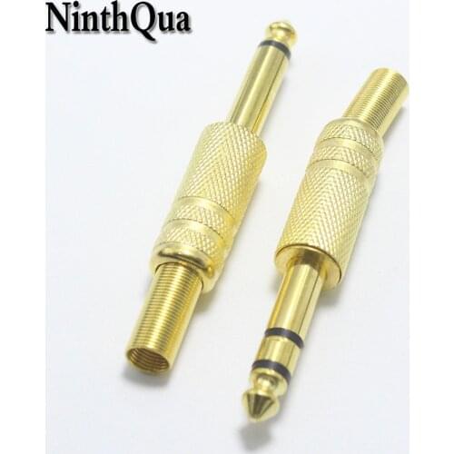 1Pcs Jack 6.3 Smoothly Gold plating 6.35mm 2 Pole Mono / 3 Pole Stereo Plug Assembly Wire Connector Gunmetal Audio Plug