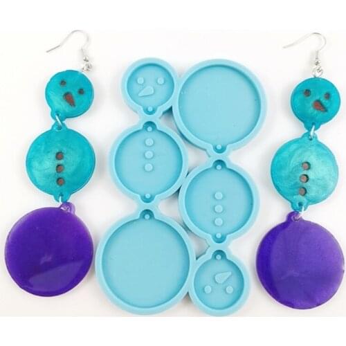 2PCS Handmade Snowman Drop Earrings Pendant Epoxy Resin Mold Cartoon Snowman Resin Casting Mold Jewelry Making Tools