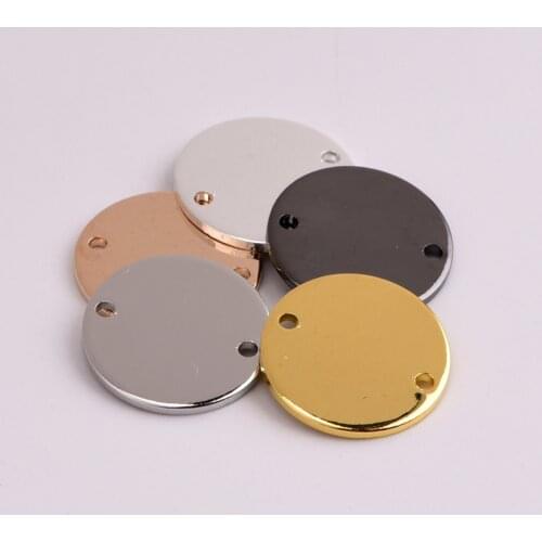 20 pieces / 14 * 1mm copper double hole glossy disc necklace pendant round blank ornament for jewelry