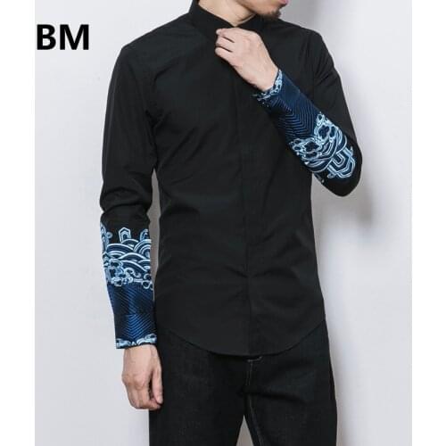 2020 Chinese Style Embroidered Slim Fit Shirts For Men Fashion Casual Long Sleeve Tops Harajuku Shirt Male Plus Size 5xl