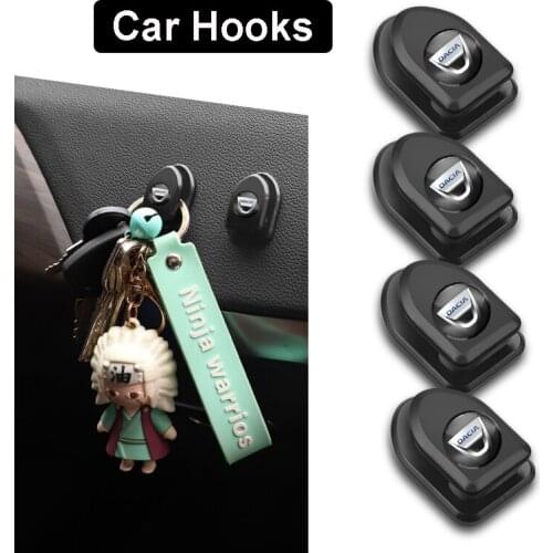 4Pcs Creative Mini Car Mounted Hooks Stickers For Dacia Duster Logan Sandero Lodgy Stepway Mcv 2 Dokker Accessories