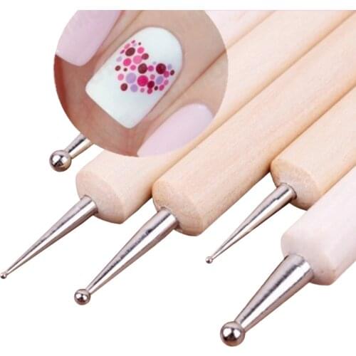 5Pcs 2 Way Wooden Dotting Pen Marbleizing Tool Nail Art Dot Dotting Tools