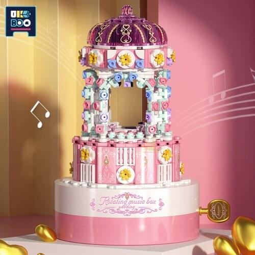 537PCS City Girls Dream Wedding Rotating Music Box Building Blocks Romantic Ritual Pavilion Musical Box Bricks Toys for Children