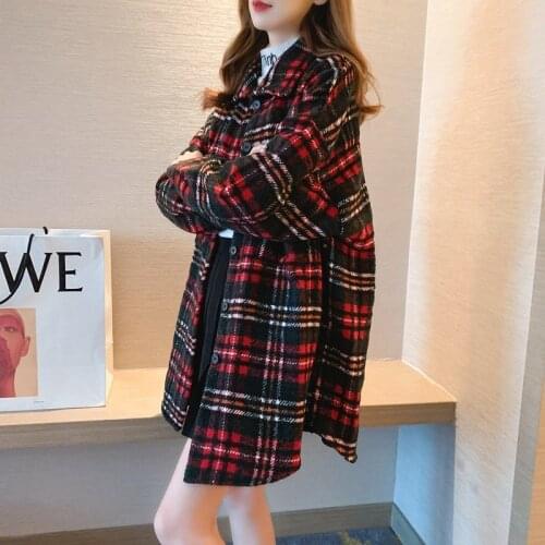 Blouse Women Shirt Color Matching Plush Womens Spring Plaid Woolen Shirt Coat Top Blusas Ropa De Mujer