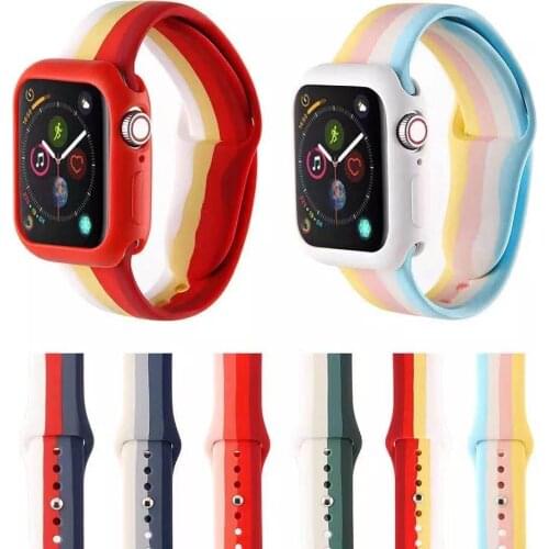 Case+Silicone Strap For Apple Watch Band 44 40mm iWatch 42 38mm Rainbow sports wristband for apple I watch 4 series 6 SE 5 4 3 2