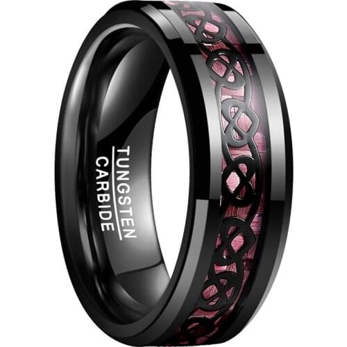 Plating Black Tungsten Steel Ring Wedding bands black Heart Pattern Pink Carbon Fiber Ring For Men Size 7-12 jewelry gift