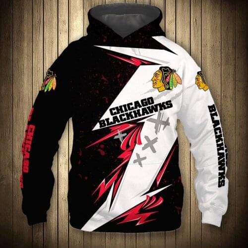 Color feather graffiti face print sweatshirt Chicago mens casual Blackhawks hoodie