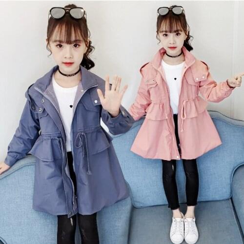 4-11 Years Kids Trench for Girls Fashion Korean Hoodie Zipper Windbreaker Children Clothing Spring Autumn Big Girls Jackets New