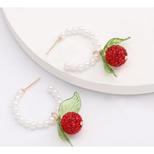 European And American Fashion Ins Inlaid Rhinestones Bayberry Pineapple C-Shaped Pearl Earrings Woman Summer Fruit Wind Earring