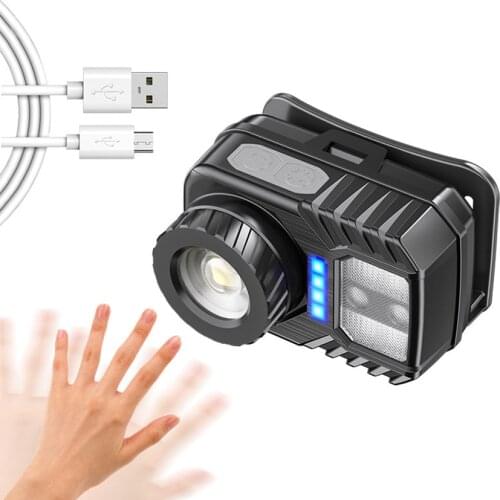 Headlamp Flashlight, USB Rechargeable Headlight, Rotate Zoom 2 Modes, Red Light, Waterproof Head Lights with Motion Sensor