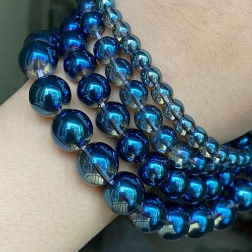 Plated Blue Transparent Glass Beads Round Loose Spacer Beads For Jewelry Making Findings Diy Bracelet Charm Necklace 6 8 10 12mm