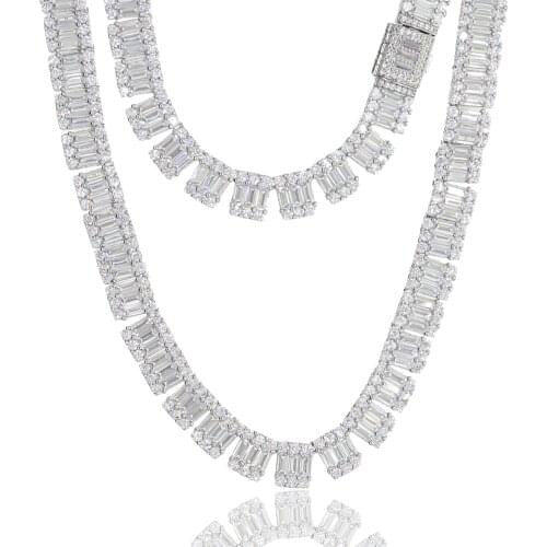 Iced out sparking bling cz cluster tennis link chain 5A baguette CZ cubic zirconia hip hop Rock cool women choker Necklace