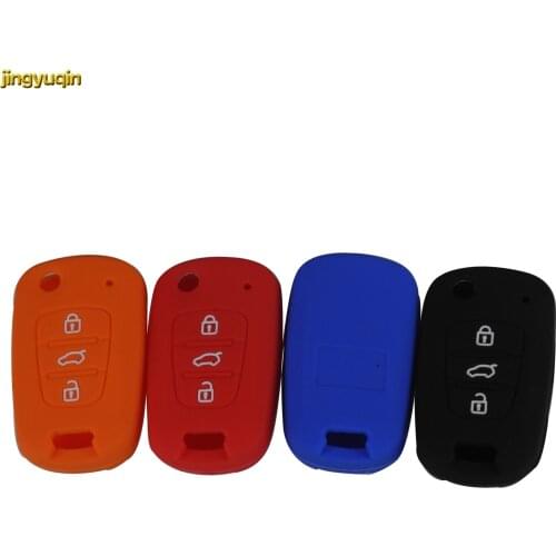 Jingyuqin 20pcs 3 Buttons Folding Flip Silicone Car Key Case for HYUNDAI i30 Verna Veloster for KIA K2 K5 Picanto Rio Sportage