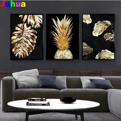 Nordic golden plant leaf diy Diamond Painting Full Square Round Drill Wall Picture pineapple diamond emboridery home decor