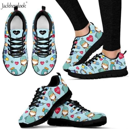 Jackherelook 2019 Fashion Flats Women Nurse Doctor Print Sneakers Breathable Mesh Krasovki Flat Women Casual Shoe Tenis Feminino