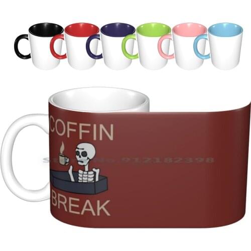 Coffin Break Ceramic Mugs Coffee Cups Milk Tea Mug Mortuary Funeral Home Funeral Morbid Humor Skeleton Bones Coffee Coffin