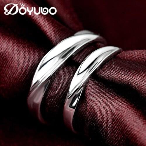 DOYUBO New Lovers' 925 Sterling Silver Rings For Men & Women Simple Design 100% Solid Silver Couples Rings Fine Jewelry VB045